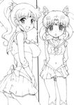  :o arms_behind_back back_bow bishoujo_senshi_sailor_moon bow breasts chibi_usa choker circlet covered_navel covered_nipples earrings elbow_gloves gloves greyscale hair_bobbles hair_ornament highres jewelry kino_makoto midriff miniskirt monochrome multiple_girls navel ponytail sailor_chibi_moon sailor_jupiter sailor_senshi_uniform skirt small_breasts smile standing tenpou_gensui twintails 