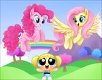  blue_eyes bubble bubbles bubbles_(powerpuff_girls) clothed clothing crossover detailed_background dress equine female feral fluttershy_(mlp) friendship_is_magic fur green_eyes hair hi_res hills horse human looking-at_viewer looking_at_viewer mammal mn27 mountain my_little_pony open_mouth outside pegasus pink_fur pink_hair pinkie_pie_(mlp) pony power_puff_girls powerpuff_girls rainbow rainbow_detailed_background tree wings wood yellow_fur young 