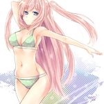  armpits bikini blue_eyes long_hair megurine_luka mikipa pink_hair project_diva_(series) project_diva_f solo swimsuit swimwear_(module) twintails two_side_up very_long_hair vocaloid 