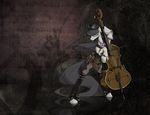  abstract_background black_hair boots bow bow_(stringed_instrument) bow_tie cello clothed clothing equine eyes_closed eyewear female friendship_is_magic fur goggles grey_fur hair horse mammal musical_instrument my_little_pony nastylady octavia_(mlp) pony solo steampunk 