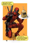  deadpool engrish explosive food fork grenade gun male_focus marvel one_knee pancake ranguage solo sword weapon yorozu 