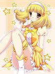  bad_id bad_pixiv_id blonde_hair blush boots bow cure_peace dress hairband hinapo kise_yayoi magical_girl precure sitting skirt smile smile_precure! solo star white_hairband wrist_cuffs yellow yellow_bow yellow_eyes yellow_skirt 