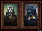  anthro armor aryte blue_eyes blue_hair canine dress_uniform fish hair hybrid mammal marine medal military order ordo_imperialis piercing portrait shark strype warhammer_(franchise) warhammer_40k white_hair wolf yellow_eyes 