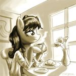  anthro anthrofied chair croissant cup equine female flower friendship_is_magic horse inside mammal my_little_pony octavia_(mlp) plate pony rose table tea vase window 