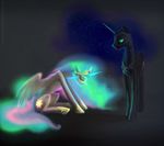  armor black_background blue_hair crown crying cutie_mark discordthetrollest equine female feral friendship_is_magic glowing hair helmet horn horse long_hair mammal multi-colored_hair my_little_pony nightmare_moon_(mlp) plain_background pony princess princess_celestia_(mlp) rainbow_hair royalty tears winged_unicorn wings 