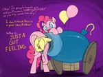  balloon blue_eyes cannon covering_eyes english_text equine female feral fluttershy_(mlp) friendship_is_magic fur fuse hair horse mammal my_little_pony open_mouth pink_fur pink_hair pinkie_pie_(mlp) pony purple_background rope simple_background text valcron wheel yellow_fur 