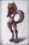  canine clothed clothing covering cute digitigrade dog female half-dressed mammal shy solo standing thefuckingdevil wide_hips 