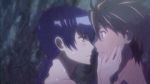 animated animated_gif blush braid brown_hair busujima_saeko highschool_of_the_dead kiss komuro_takashi lowres purple_hair 