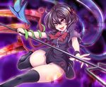  asymmetrical_wings bad_id bad_pixiv_id black_hair highres holding houjuu_nue pink_eyes polearm short_hair snake solo thick_thighs thighhighs thighs tongue touhou trident uousa-ou weapon wide_hips wings 