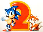  90s gloves miles_prower multiple_tails no_humans official_art oldschool sega smile sonic sonic_2 sonic_the_hedgehog tail 