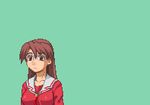  1girl animated animated_gif azumanga_daiou brown_eyes brown_hair glasses its_not_you_sit_down long_hair lowres meme mizuhara_koyomi monster parody school_uniform simple_background what 