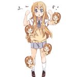  blonde_hair blue_eyes character_doll eyebrows k-on! kotobuki_tsumugi loafers long_hair sakuragaoka_high_school_uniform school_uniform shoes skirt socks sunameri_oishii sweater_vest white_legwear yamanaka_sawako 