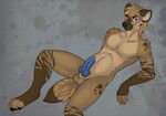  anthro blue blue_eyes blue_penis brown brown_fur cirious claws erection fur hair hyena knot looking_at_viewer male mammal nude paws penis simple_background smile solo spots spotted_hyena stripes vizza 
