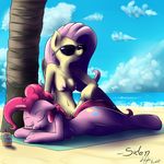  anthro anthrofied beach breasts cloud clouds coconut_tree couple cutie_mark duo equine eyes_closed eyewear female fluttershy_(mlp) friendship_is_magic hair horse long_hair lying mammal my_little_pony navel nipples nude outside pegasus pink_hair pinkie_pie_(mlp) pony pussy sand sea seaside siden signature sky sunglasses tan towel water wings 