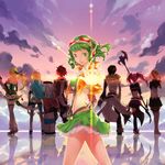  4girls aisha_(elsword) amksr417 another_code_(elsword) black_hair blade_master_(elsword) blonde_hair boots breasts cape chung_seiker coat crossover elsword elsword_(character) eve_(elsword) goggles green_eyes green_hair gumi headphones lord_knight_(elsword) medium_breasts megpoid_(vocaloid3) midriff multiple_boys multiple_girls purple_hair raven_(elsword) red_hair reflection rena_(elsword) shooting_guardian_(elsword) short_hair skirt smile sniping_ranger_(elsword) twintails underboob vocaloid void_princess_(elsword) 