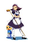  alternate_costume annoyed aosa_(momikin) apron broom brown_hair bucket enmaided gloves green_eyes hair_slicked_back kobun maid mary_janes pantyhose rockman rockman_dash shoes simple_background tron_bonne white_background 