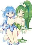  aoki_reika bare_legs blue_eyes blue_hair blush breast_press breasts choker cure_beauty cure_march green_choker green_eyes green_hair high_heels long_hair looking_at_viewer midorikawa_nao multiple_girls nipples open_clothes ponytail precure sabano_niwatori shoes sidelocks small_breasts smile_precure! 