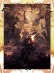  animal cape copyright_name creature fantasy feathered_wings frame highres horns pegasus pixiv_fantasia pixiv_fantasia_sword_regalia riding rock sato_(vintage) wings wolf 