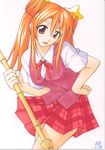  broom mahora_academy_middle_school_uniform mahou_sensei_negima! mikagami_sou plaid plaid_skirt sakura_mei school_uniform skirt solo 