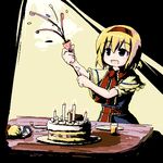  alice_margatroid birthday blonde_hair cake food lonely lowres oekaki party_popper pastry shanghai_doll short_hair solo touhou tsubasa_(abchipika) 