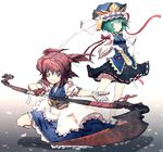  alternate_weapon bad_id bad_pixiv_id green_hair hat multiple_girls onozuka_komachi red_hair ribbon rod_of_remorse rondo_bell scythe shiki_eiki short_hair touhou weapon 