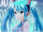  aqua_hair binary digital_dissolve distortion hatsune_miku highres long_hair nilitsu solo twintails vocaloid wallpaper 