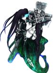  black_hair black_rock_shooter black_rock_shooter_(character) blue_eyes chain cross katana long_hair midriff shiina_you_(tomoshibi) shorts solo sword twintails weapon 