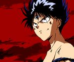  asame2 asame_shinbun hiei_(yuu_yuu_hakusho) lowres male_focus oekaki red_sky sky solo third_eye yuu_yuu_hakusho 