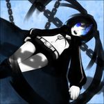  bad_perspective black_hair black_rock_shooter black_rock_shooter_(character) blue_eyes chain kanoko_(maa84769) long_hair midriff shorts solo twintails 