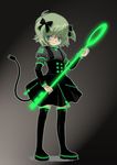  glowing green_eyes green_hair key original oversized_object solo soutatsu thighhighs zettai_ryouiki zipper 