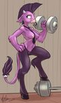  anthro anthrofied atryl bovine breasts cattle cow crossgender ear_piercing female friendship_is_magic fur hair hooves iron_will_(mlp) mammal minotaur mohawk muscles my_little_pony necktie nipples nude piercing purple purple_fur purple_hair pussy solo weights 