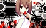  brown_eyes brown_hair cityscape dmyotic english food fruit halftone hirasawa_yui k-on! looking_at_viewer shirahane_nao smile solo strawberry upper_body 