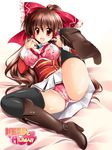  bra cameltoe hakurei_reimu kamiya_tomoe open_shirt pantsu thighhighs touhou 