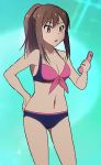  aoyama_nanami arm_at_side armpits artist_request bare_shoulders bikini blunt_bangs cellphone cleavage collarbone hand_on_hip holding legs looking_at_another looking_at_viewer navel ponytail sakura-sou_no_pet_na_kanojo solo swimsuits very_long_hair 