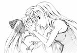  alicia_testarossa closed_eyes fate_testarossa greyscale jason_(kaiten_kussaku_kikou) long_hair lyrical_nanoha mahou_shoujo_lyrical_nanoha mahou_shoujo_lyrical_nanoha_strikers monochrome multiple_girls siblings simple_background sisters time_paradox white_background 