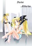  alicia_testarossa ass bardiche blonde_hair blush bra fate_testarossa highres jason_(kaiten_kussaku_kikou) lyrical_nanoha mahou_shoujo_lyrical_nanoha multiple_girls panties red_eyes siblings sisters twintails underwear underwear_only 