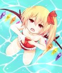  bekotarou bikini blonde_hair collarbone crystal flandre_scarlet flat_chest kneeling open_mouth partially_submerged red_eyes side_ponytail solo swimsuit tankini touhou water wings 