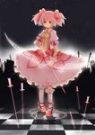 1girl absurdres arrow bow_(weapon) hair_ribbon hair_ribbons highres kaname_madoka magical_girl mahou_shoujo_madoka_magica pink_eyes pink_hair ribbon short_twintails solo twintails weapon 