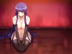  breasts game_cg long_hair purple_eyes purple_hair stockings taimanin_yukikaze 