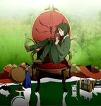  bob_cut book cape chemistry_set controller fate/zero fate_(series) game_controller globe green_eyes green_hair highres male_focus necktie piroshiki123 reflection sitting solo waver_velvet 