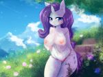  anthro big_breasts blush breasts clothing crossed_legs equine female friendship_is_magic horn klaudy lingerie mammal mostly_nude my_little_pony nipples outside panties rarity_(mlp) translucent underwear unicorn 