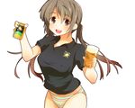  bikini brown_eyes brown_hair can jar ogawa_mizuki original shing_(sorairo_factory) shirt soda_can solo swimsuit t-shirt twintails 