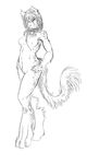  4_toes anthro breasts cat collar feline female hair hair_over_eye hands_on_hips looking_at_viewer mammal naughty_face nude pav paws pose pubes short_hair sketch solo standing 