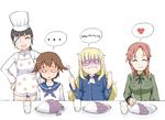  4girls apron bad_food black_hair blonde_hair brown_hair chef_hat chinchilla curry eyepatch food glasses hat heart minna-dietlinde_wilcke miyafuji_yoshika multiple_girls o_o perrine_h_clostermann sakamoto_mio strike_witches sweatdrop toque_blanche world_witches_series 