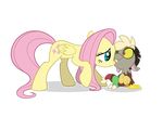  cutie_mark discord_(mlp) draconequus equine fangs female feral fluttershy_(mlp) friendship_is_magic horse male mammal my_little_pony nuzzle pegasus plain_background pony red_eyes smile spiritto transparent_background wings young 