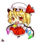  ascot blonde_hair chibi crystal flandre_scarlet hat hat_ribbon long_skirt open_mouth puffy_sleeves red_eyes ribbon runasion short_hair short_sleeves side_ponytail skirt solo touhou white_background wings 