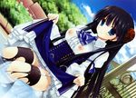  black_hair blue_eyes dengeki_moeoh long_hair miyasu_risa nipples original panties see_through skirt skirt_lift thighhighs torn_clothes underwear wet 