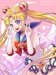  back_bow bad_id bad_pixiv_id bishoujo_senshi_sailor_moon blonde_hair blue_eyes blue_sailor_collar bow brooch choker double_bun double_v elbow_gloves gloves hair_ornament hairpin heart heart_choker jewelry long_hair magical_girl multicolored multicolored_clothes multicolored_skirt red_bow ribbon sailor_collar sailor_moon sailor_senshi_uniform shainea skirt smile solo star star-shaped_pupils super_sailor_moon symbol-shaped_pupils tiara tsukino_usagi twintails v white_gloves yellow_choker 