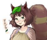  :p animal_ears brown_hair futatsuiwa_mamizou glasses green_eyes leaf leaf_on_head magical_ondine raccoon_ears raccoon_tail round_eyewear solo tail tongue tongue_out touhou 