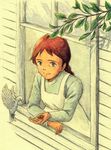  anne_of_green_gables anne_shirley bird branch freckles jieri leaf red_hair solo traditional_media watercolor_(medium) window world_masterpiece_theater 